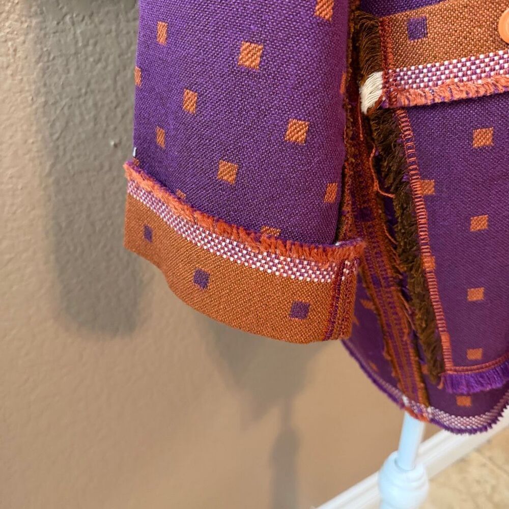 Vintage South American Handwoven Purple Rust Tapestry Jacket Blanket Boho Aztec - Picture 5 of 8